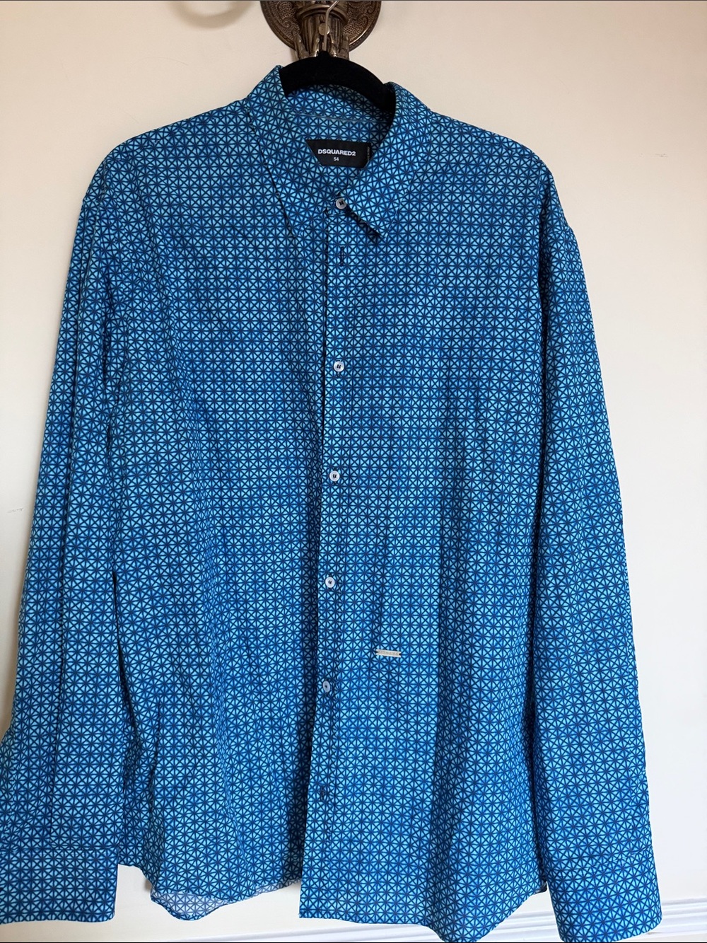 DSQUARED Blue Geometric Print Button-Down Shirt